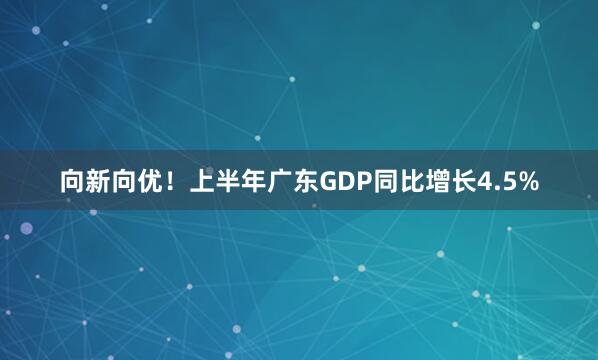向新向优！上半年广东GDP同比增长4.5%