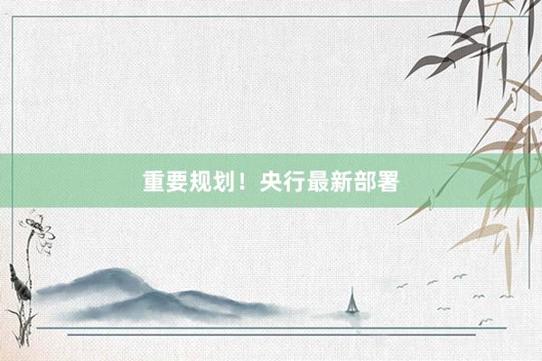 重要规划！央行最新部署