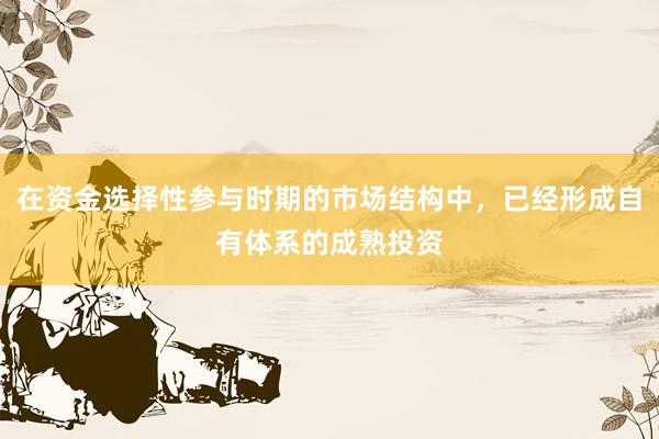 在资金选择性参与时期的市场结构中，已经形成自有体系的成熟投资