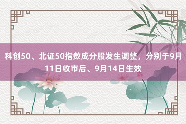 科创50、北证50指数成分股发生调整，分别于9月11日收市后、9月14日生效