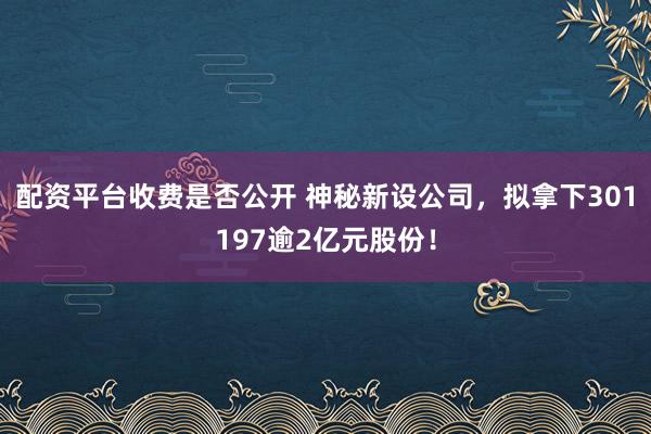 配资平台收费是否公开 神秘新设公司，拟拿下301197逾2亿元股份！