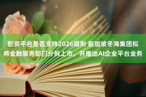 配资平台是否支持2026规则 新加坡冬海集团拟将金融服务部门分拆上市，并推出AI企业平台业务