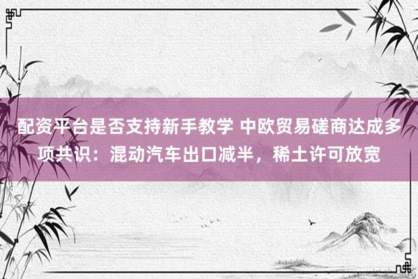 配资平台是否支持新手教学 中欧贸易磋商达成多项共识：混动汽车出口减半，稀土许可放宽